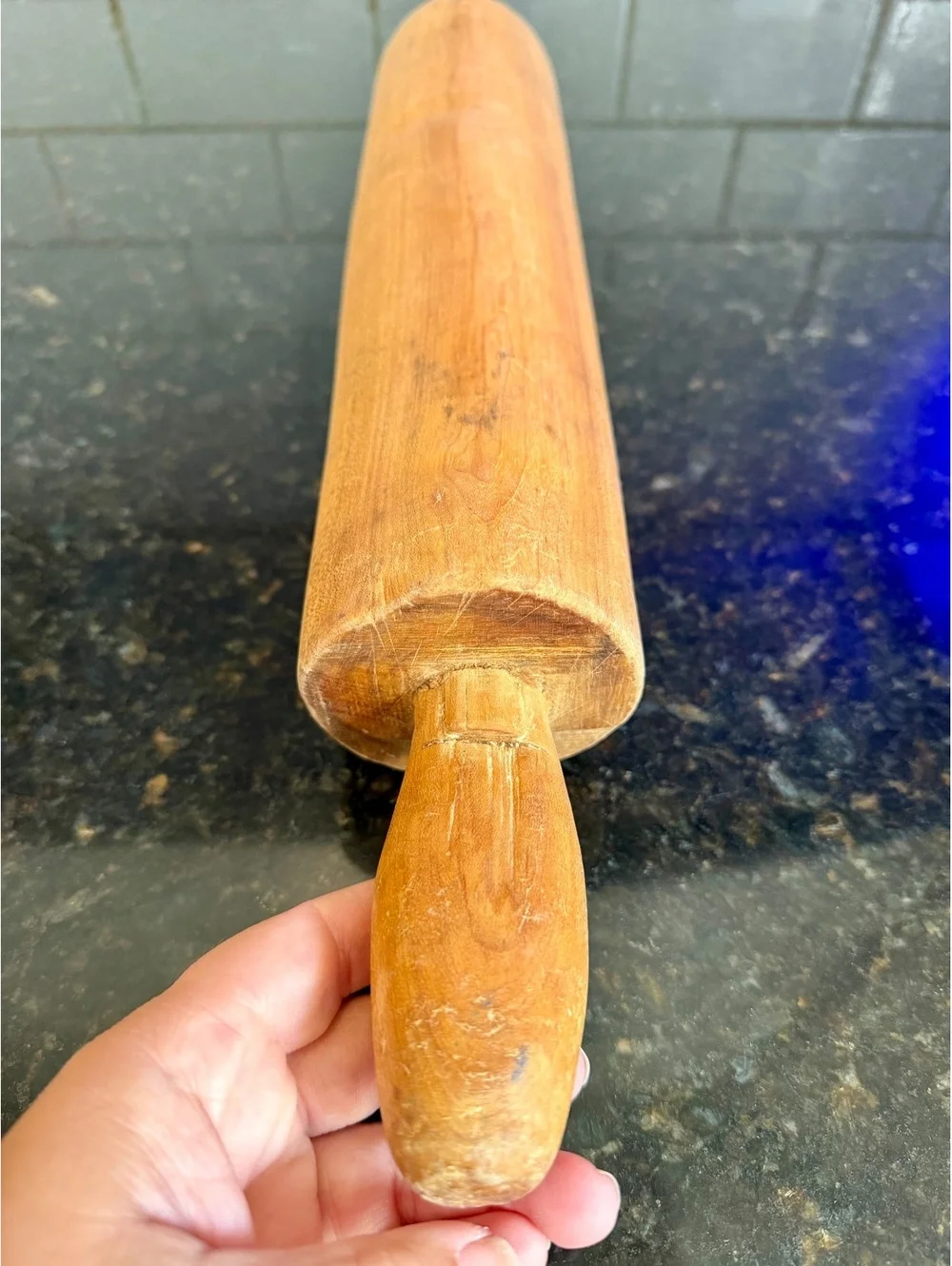 Vintage Wooden Rolling Pin Double Handle Farmhouse Kitchen Baking Decor